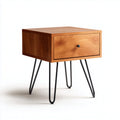 Comodino con cassetto in legno di ciliegio e gambe a forcella 50x45x55 cm
